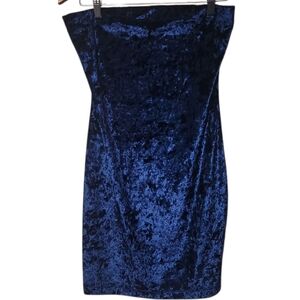Royal Blue Crushed Velvet Tresser Strapless Tube Dress